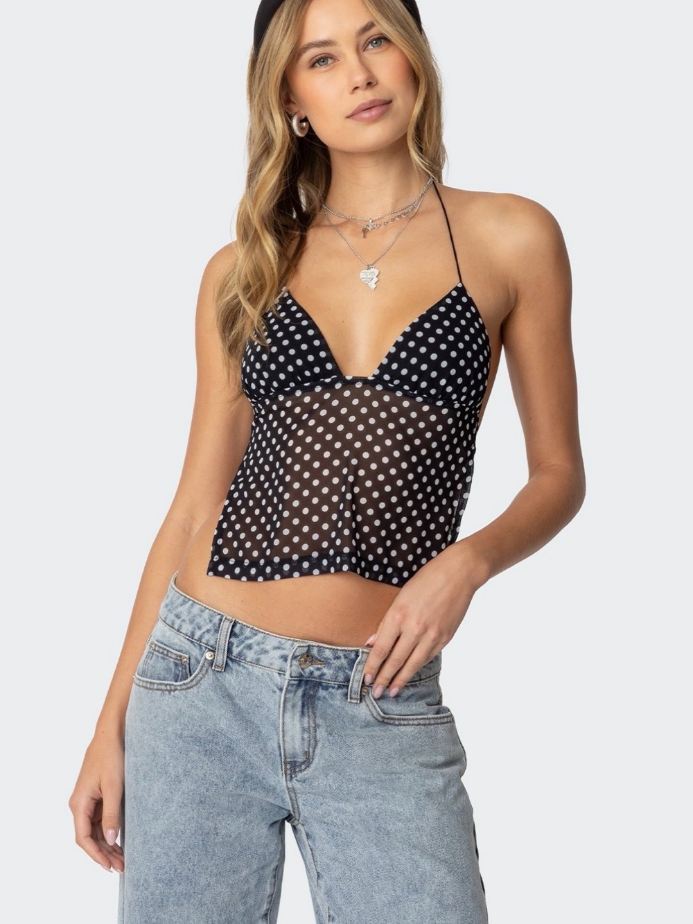 Edikted Black & White Polka Dot Halter Cami